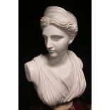 A MARBLE BUST after the antique of Diana the Huntress 62cm (h)