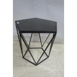 A CONTEMPORARY METAL TABLE of octagonal outline with laminated oak panel 56cm (h) x 60cm (w) x 58cm