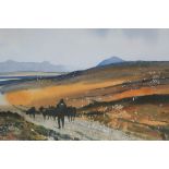 JOHN SKELTON MOUNTAIN LANDSCAPE With cattle and drover A water colour Signed lower right 34cm x