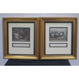 AFTER HOGARTH INDUSTRY AND IDLENESS Black and white engravings in gilt frames 40cm x 35cm