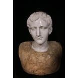 A POLYCHROME MARBLE BUST after the antique of Julius Caesar 63cm (h)