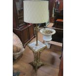 A FINE 19th CENTURY BRASS AND MARBLE STANDARD LAMP the reeded column with Corinthian capital above