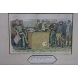 TWO AMUSING VICTORIAN ENGRAVINGS SPORTING SCENE AND JUDGEMENT OF THE RABBIT in gilt frames