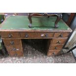 A 19TH CENTURY PINE PENCIL DESK the rectangular top with three frieze drawers raised on twin three