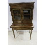 A VERY FINE 19TH CENTURY MAHOGANY AND BRASS INLAID WRITING CABINET the rectangular top with pierced