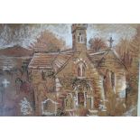FRED YATES STUDY OF A CHURCH Charcoal and pastel Signed lower right Dated 70 26cm x 36cm