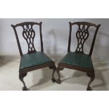 A FINE SET OF SIX GEORGIAN STYLE DINING ROOM CHAIRS,