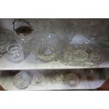 A MISCELLANEOUS COLLECTION OF GLASS WARE to include decanters salad bowls champagne glasses plated