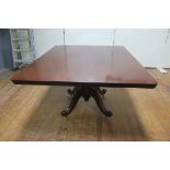 A 19TH CENTURY MAHOGANY POD TABLE the rectangular top above a baluster column on quadruped splayed