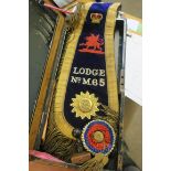 INTERNATIONAL ORDER OF GOOD TEMPLARS SASH REGALIA AND HAND STAMP IN METAL CASE LODGE NO M65