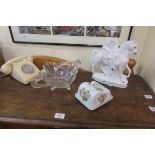 A MISCELLANEOUS COLLECTION, to include a Staffordshire china figure, cheese dish,