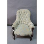 A FINE 19th CENTURY MAHOGANY AND UPHOLSTERED ARMCHAIR,