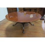 A GEORGIAN DESIGN MAHOGANY ROSEWOOD AND SATINWOOD CROSS BANDED POD TABLE the circular top raised on