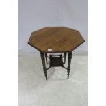 A 19TH CENTURY MAHOGANY TABLE of octagonal outline on turned legs 72cm (h) x 68cm (w) x 68cm (d)