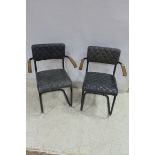 A PAIR OF TUBULAR AND HIDE UPHOLSTERED ARMCHAIRS each with an upholstered back and seat with