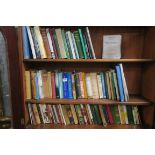 THREE SHELVES OF VARIOUS HARDBACK AND PAPERBACK BOOKS