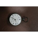 A GENT'S SILVER POCKET WATCH with enamel dial and Roman numerals