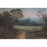 ENGLISH SCHOOL 20th CENTURY Riverscape with Cottages Oil on board A pair 37cm (h) x 60cm (w)