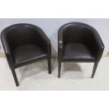 FOUR RETRO HIDE UPHOLSTERED TUB SHAPED CHAIRS on moulded legs