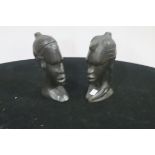 TWO AFRICAN EBONISED CARVED BUSTS 19cm (h)