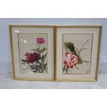 A PAIR OF CHINESE SILK NEEDLEWORK PANELS floral studies signed lower left with certificates 41cm x