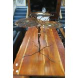 AN UNUSUAL 1970s ITALIAN WROUGHT IRON THREE DISH TABLE with Murano brown tinted glass plates 68.