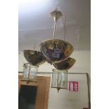 A BRASS THREE BOWL CENTRE LIGHT