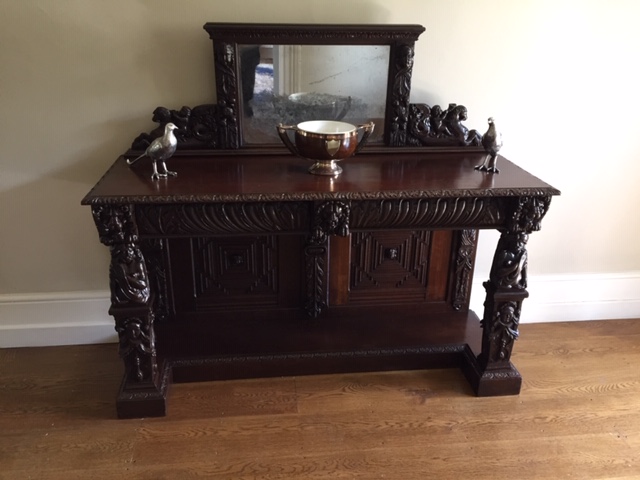 A 19th CENTURY CARVED OAK SIDE TABLE,