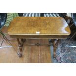 A VERY FINE 19TH CENTURY WALNUT FOLD OVER CARD TABLE on dual supports and platform base with carved
