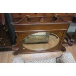 A 19th CENTURY MAHOGANY CROSS BANDED OVERMANTLE MIRROR,