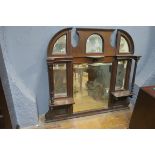 A GOOD 19TH CENTURY MAHOGANY COMPARTMENTED OVER MANTLE MIRROR with bevelled glass plates and