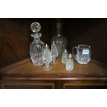 A WATERFORD CUT GLASS DECANTER together with Waterford cut glass sol??? engraved glass decanter etc