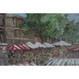 PAUL MAZE CONTINENTAL MARKET SCENE Oil on board Signed lower right 26cm x 33cm