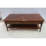 A MAHOGANY AND SATINWOOD INLAID COFFEE TABLE of rectangular outline the shaped top with two frieze
