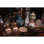 A MISCELLANEOUS COLLECTION to include a lidded ginger jar cloisonne lidded jar oriental vases