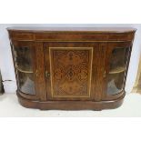 A FINE 19TH CENTURY BURR WALNUT AND SATINWOOD INLAID SIDE CABINET of rectangular breakfront outline