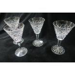 FOUR WATERFORD CUT GLASS WINE GLASSES