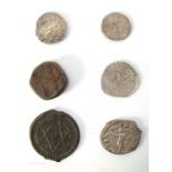 A small collection of six hammered coins, including a Parthian Orodes silver drachma 99-77BC,