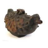 Antique terracotta oil lamp, the large, oval,