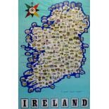 Circa 1960 Irish travel poster of map of Ireland,