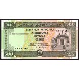 Banknotes, Macau, Banco Nacional Ultramarino and Banco da China, 1991-2002 six 10 Patacas,