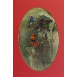 Roland Green (1890-1972) Kingfishers. Watercolour, 10" x 6½" (26 x 17cm) oval, framed.