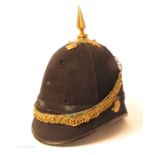 Victorian blue cloth helmet, four panels, late 19th century home-service helmet with brass rose,