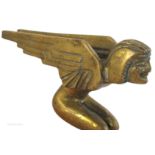 Art Deco flying sphinx car mascot, the cast brass, crouching, nude female,