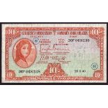 Banknotes, Central Bank of Ireland, 'Lady Lavery', ten shillings, War Codes,