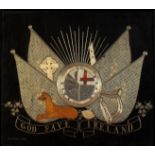 19th century silk needlework panel Erin go Bragh,