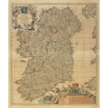 1690s Map of Ireland by Nicolas Visscher, a hand-coloured, engraved map of Ireland,