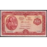 Banknotes, Central Bank of Ireland, 'Lady Lavery', Twenty Pounds, 1-6-61, 14X024611,