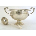 A George V silver punch bowl with ladle en suite, the two-handled bowl with reeded rim, Sheffield,
