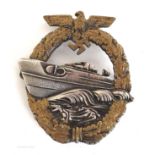 1939-1945 Kriegsmarine E-Boat Badge, (second pattern) gilt and silver/grey,